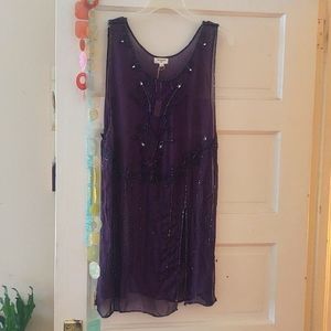 Sheer beaded tunic, L/XL, Navy